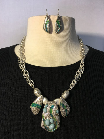 Antique Silver Necklace and Earrings Set