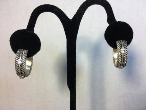 Textured Silver and Rhinestones Hoops