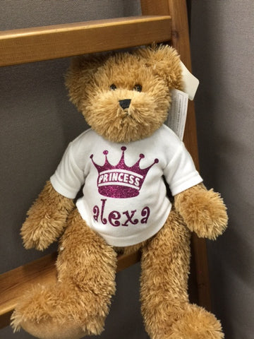 Teddy Bear with Glitter crown and name