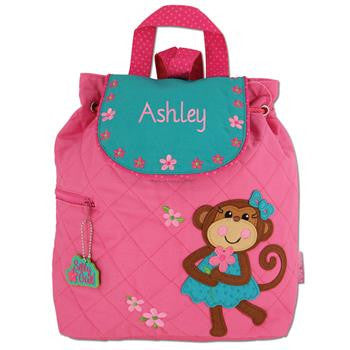 Personalised Girl Monkey Stephen Joseph Quilted Backpack for 