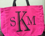 Tote Bag with Glitter Initials and Rhinestones