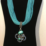 Multi Strand Teal Necklace with Pendant