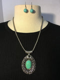 Antique Silver and Turquoise Necklace and Earrings Set