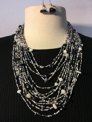 Multi Strand Stone and Bead Necklace Set