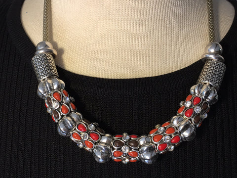 Silver and Red Necklace