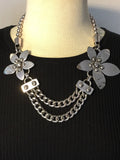 Silver Flower and Chain Statement Necklace