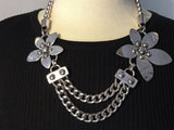 Silver Flower and Chain Statement Necklace