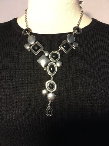Silver and Black drop Necklace