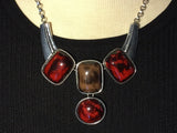 Red and Brown  Silver Necklace