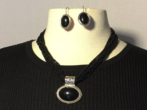 Black and Silver Necklace with Earrings