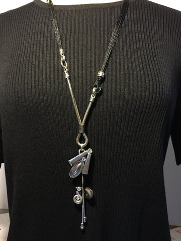 Long Black and Silver Asymmetrical Necklace