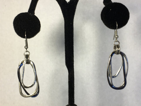 Large Oval Silver and Black Earrings