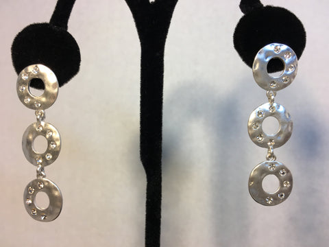 Triple Circle Silver and Rhinestone Earrings